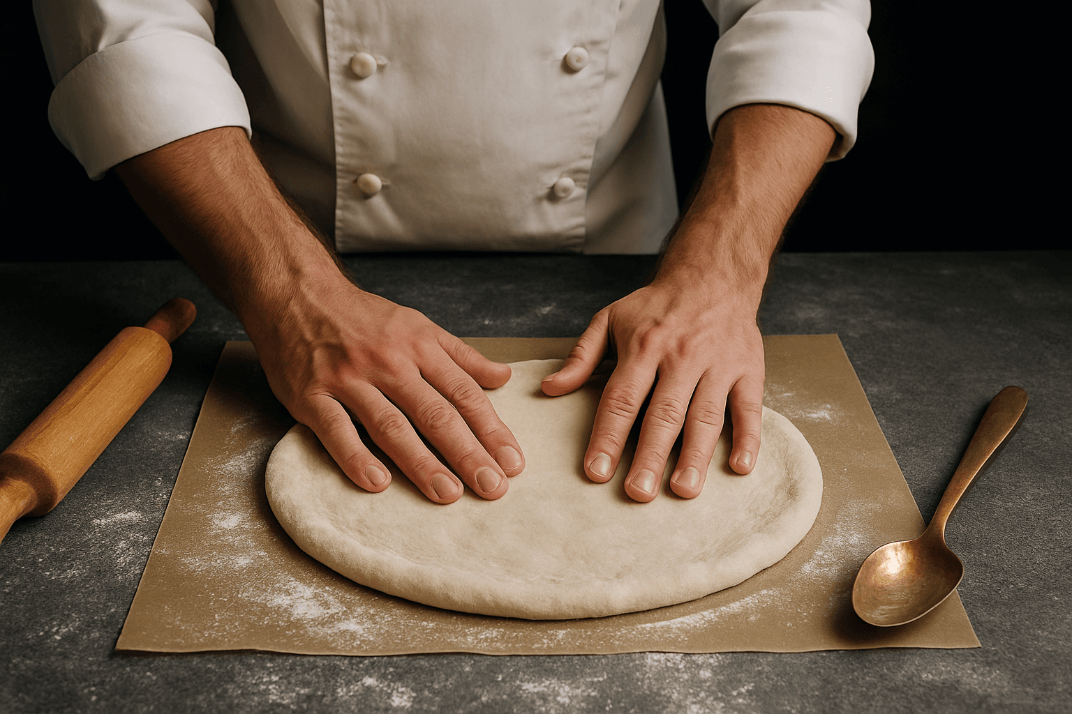 Hand-kneading pizza dough at La Fornara in Naples